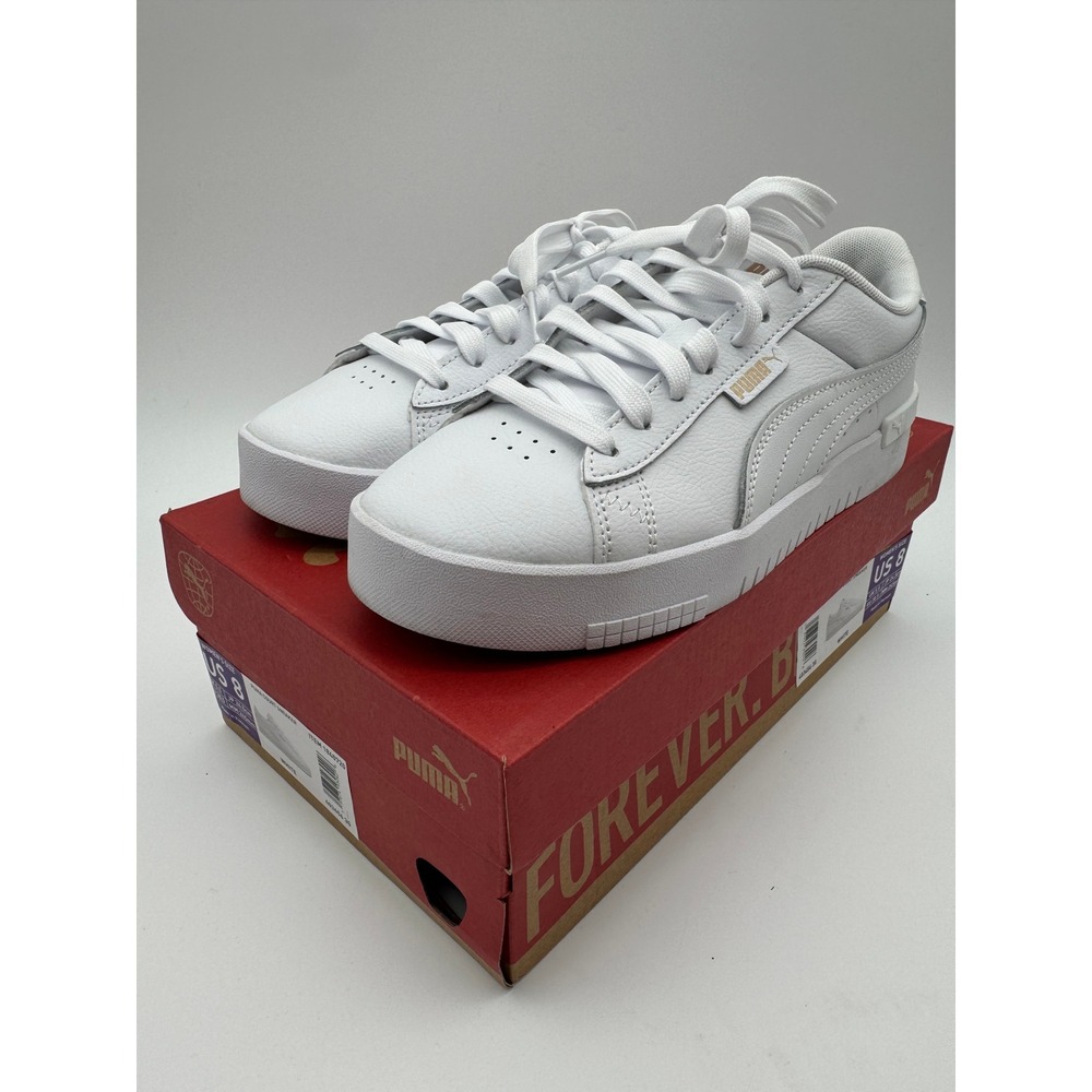 Puma Court Sneaker White Leather Women's Size 8 EU 38.5 Lace Up Casual Shoes - Picture 7 of 8